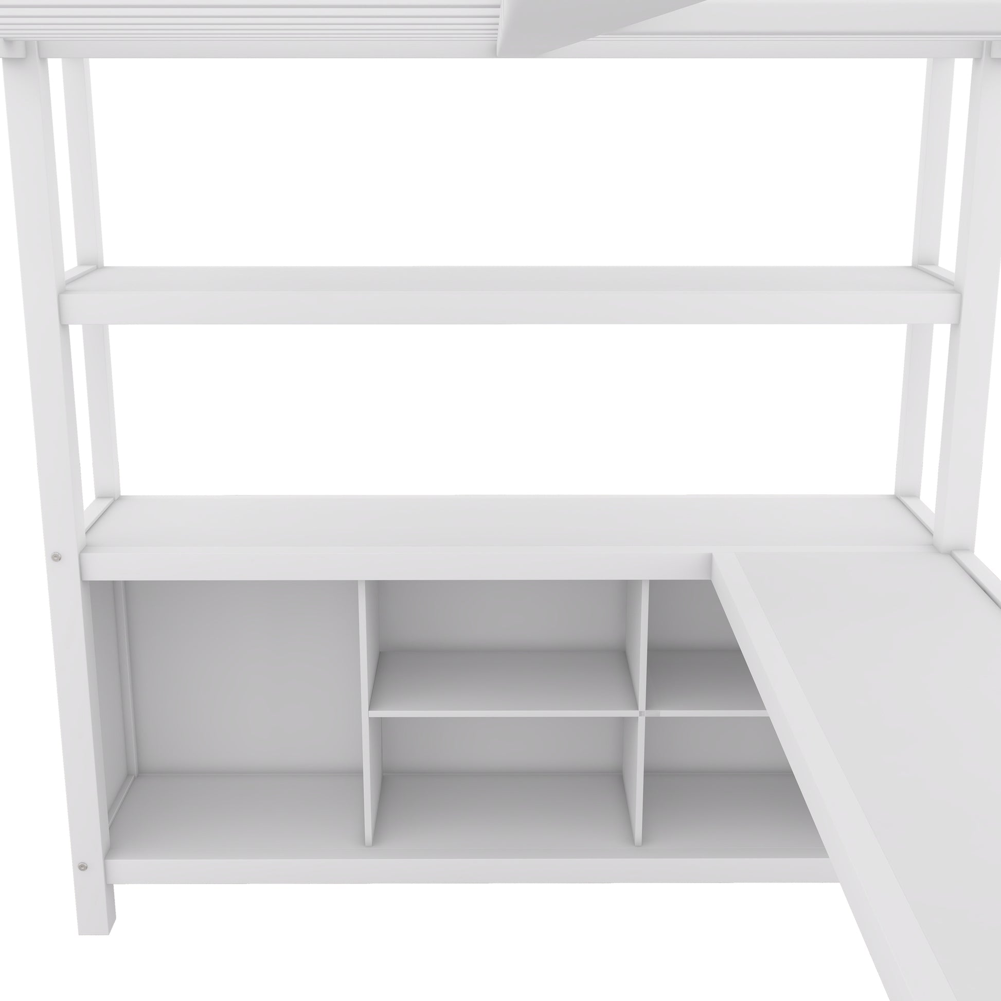Metal Loft Bed With Wardrobe And L Shaped Desk, Full Size Loft Bed With Storage Cubes And Shelves, Heavy Duty Loft Bed For Kids Teens Adults, White Pre Sale Date: August 10Th Full Off White Metal