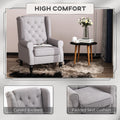 Homcom Button Tufted Accent Chair With High Wingback, Rounded Cushioned Armrests And Thick Padded Seat, Grey Grey Fabric