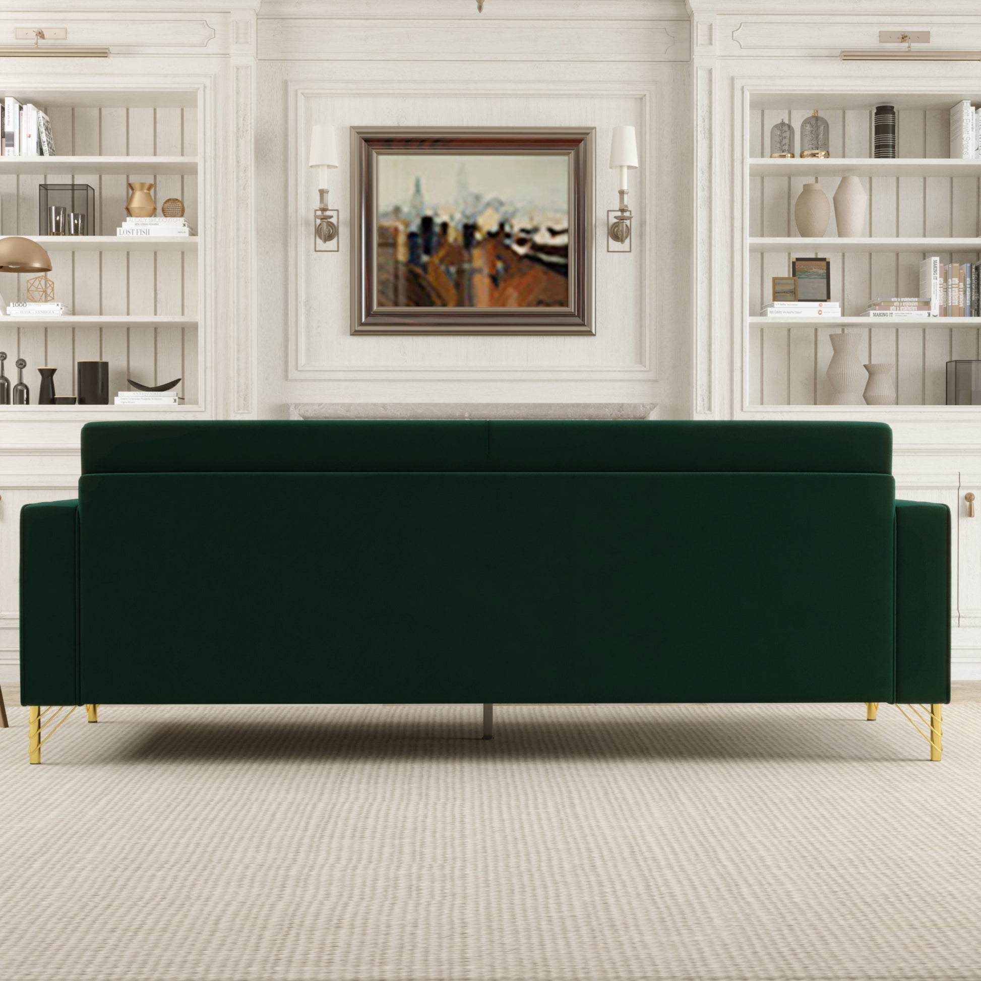 Fx P18 Rg2 Sofa Luxury Emerald Green Velvet Sofa With Gold Accents Modern 3 Seat Couch With Plush Cushions, Perfect For Living Room And Office Decor Retro Green Velvet 2 Seat