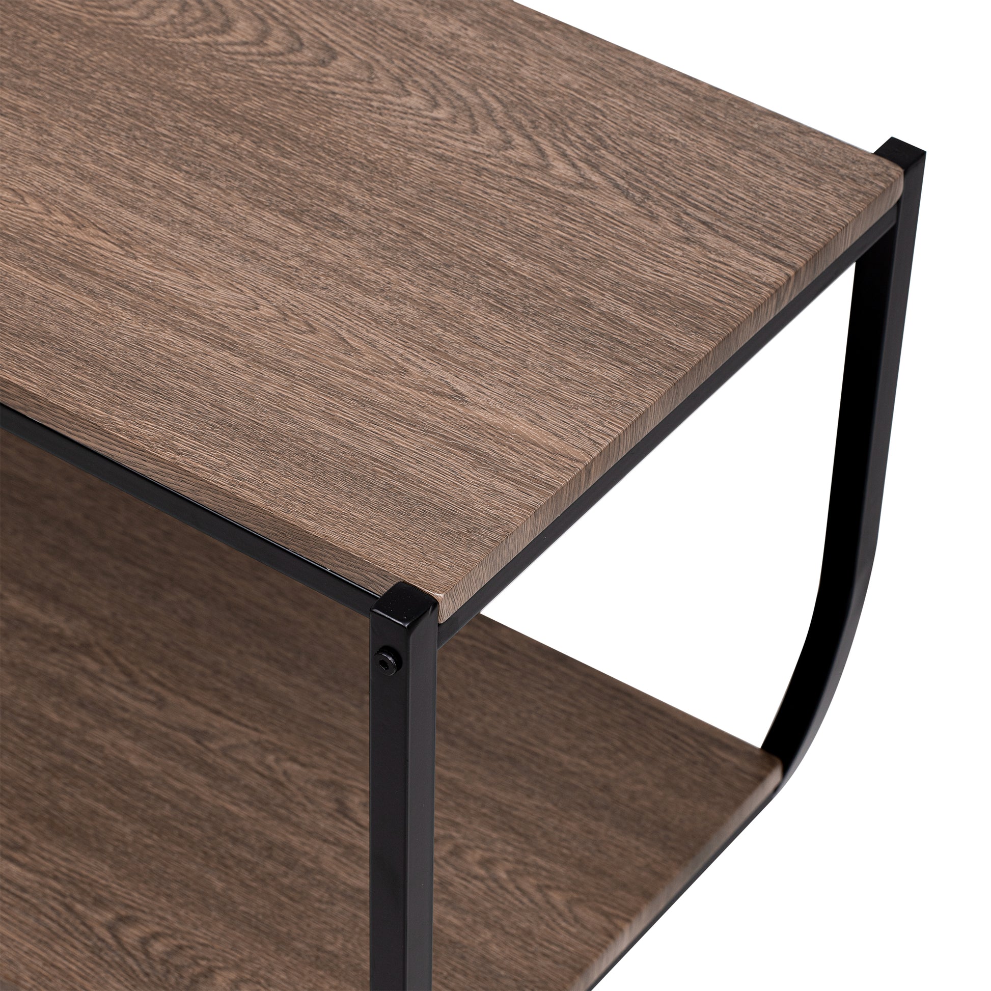 Rustic Industrial Design Demilune Shape Textured Metal Distressed Wood Console Table Dark Brown Dark Brown Mdf