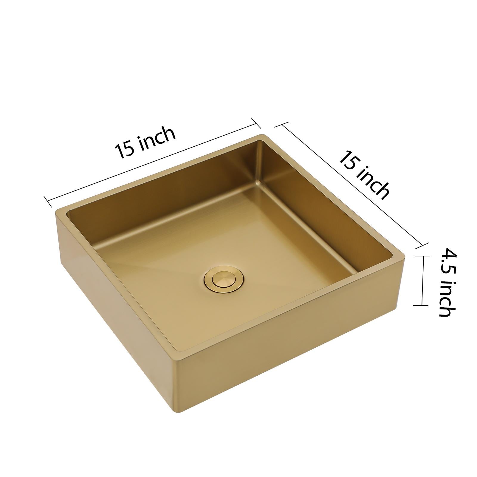 15"X15" Gold Stainless Steel Bathroom Sink With Pop Up Drain Gold Stainless Steel