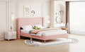 Queen Size Corduroy Platform Bed With Metal Legs, Pink Old Sku:Wf300238Aah Queen Pink Corduroy