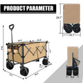 Collapsible Folding Wagon, Push Pull Foldable Beach Wagon Cart Grayish Brown Steel
