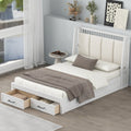 Full Size Wood Platform Bed With Upholstered Headboard And 2 Drawers, White Box Spring Not Required Full White Wood Bed Frame Solid Wood Mdf