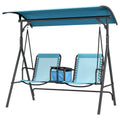 Outsunny 2 Seat Patio Swing Chair, Outdoor Canopy Swing Glider With Pivot Storage Table, Cup Holder, Adjustable Shade, Bungie Seat Suspension And Weather Resistant Steel Frame, Blue Blue Steel