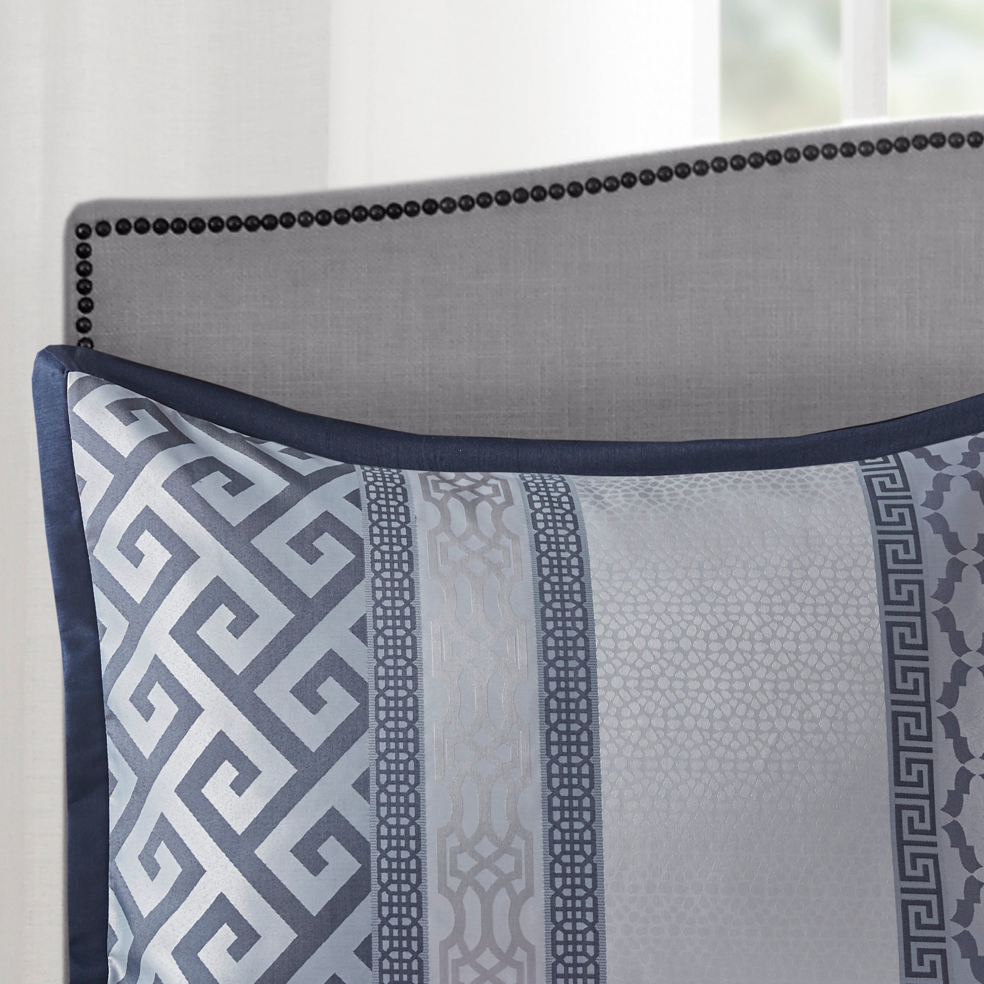 7 Piece Jacquard Comforter Set Navy Cal King California King Navy Polyester