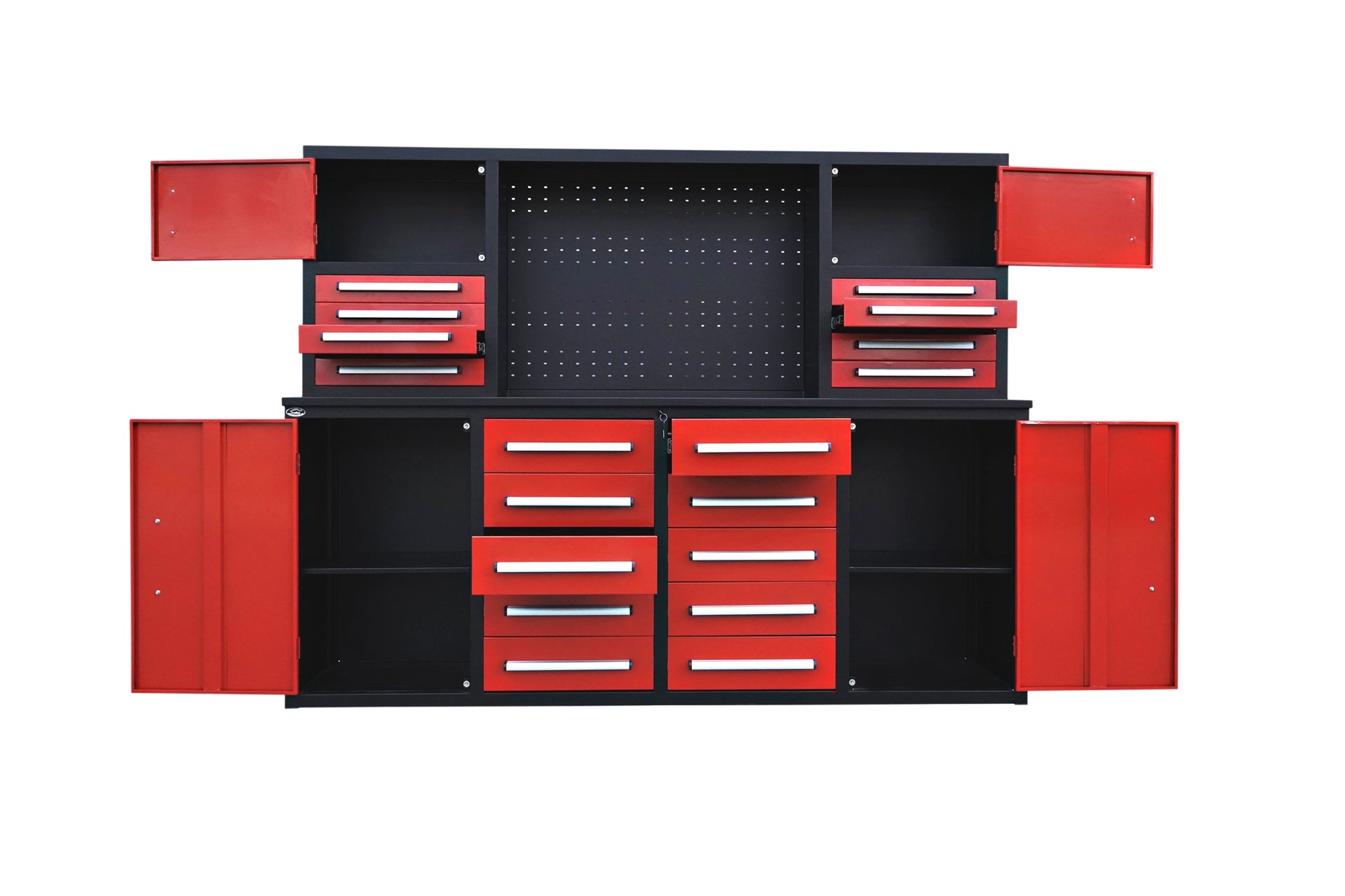 7' Garage Storage Cabinet With Workbench 18 Drawers & 4 Cabinets & Pegboard Red Steel