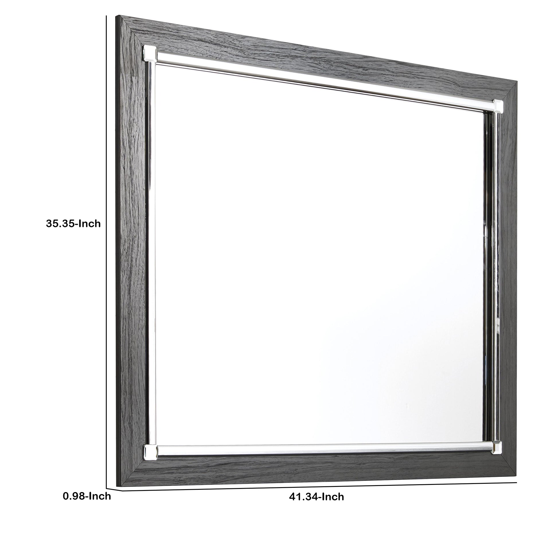 Contemporary Square Shape Bedroom Mirror With Wood Grain Texture, Gray Gray Mdf Glass