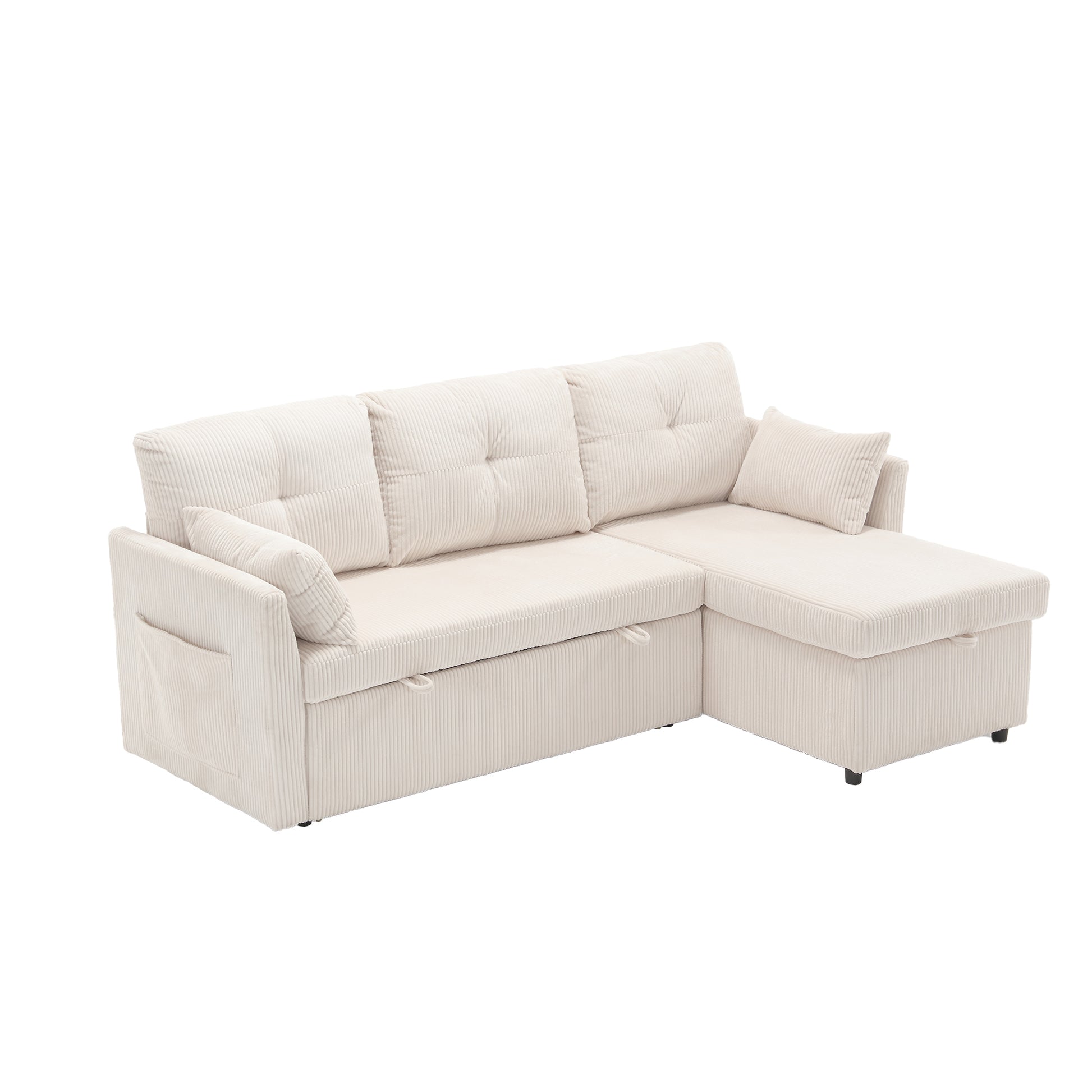 United We Win Furniture, Modular L Shaped Sofa, Modular Long Sofa With Reversible Chaise Lounge, Sofa Bed, Sleeper Sofa, Modular Sofa Combination With Storage Seats. Beige Velvet 3 Seat