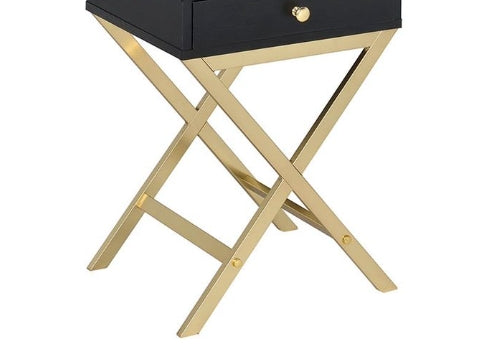 Coleen Black & Brass Finish Accent Table Black Metal,Pvc