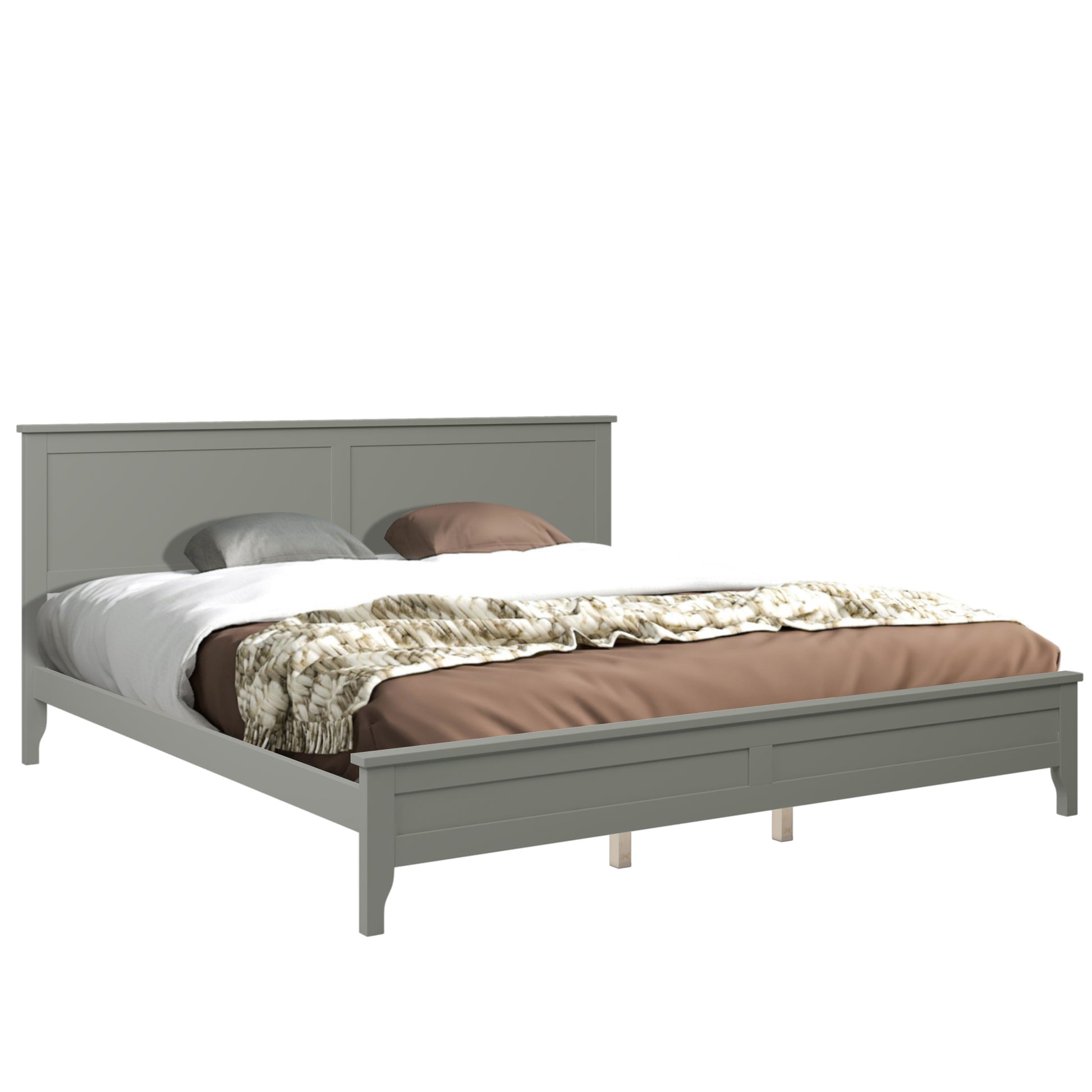 Modern Gray Solid Wood King Platform Bed Old Sku:Wf283526Aae King Gray Solid Wood