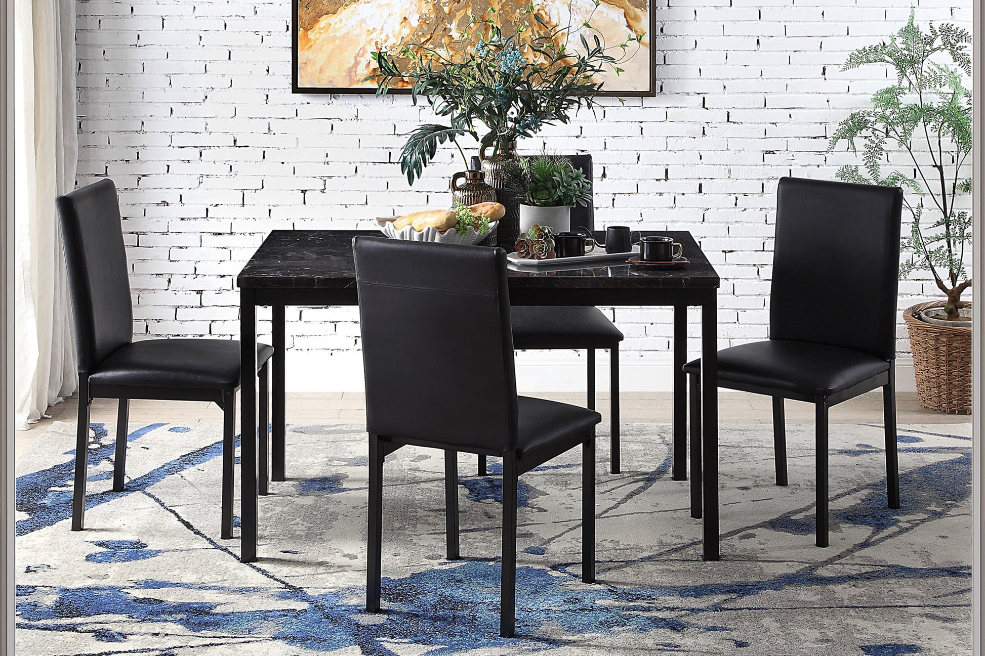 Set Of 4 Dining Chairs Black Faux Leather Upholstery Casual Dining Room Furniture Metal Frame Black Dining Room Side Chair Metal