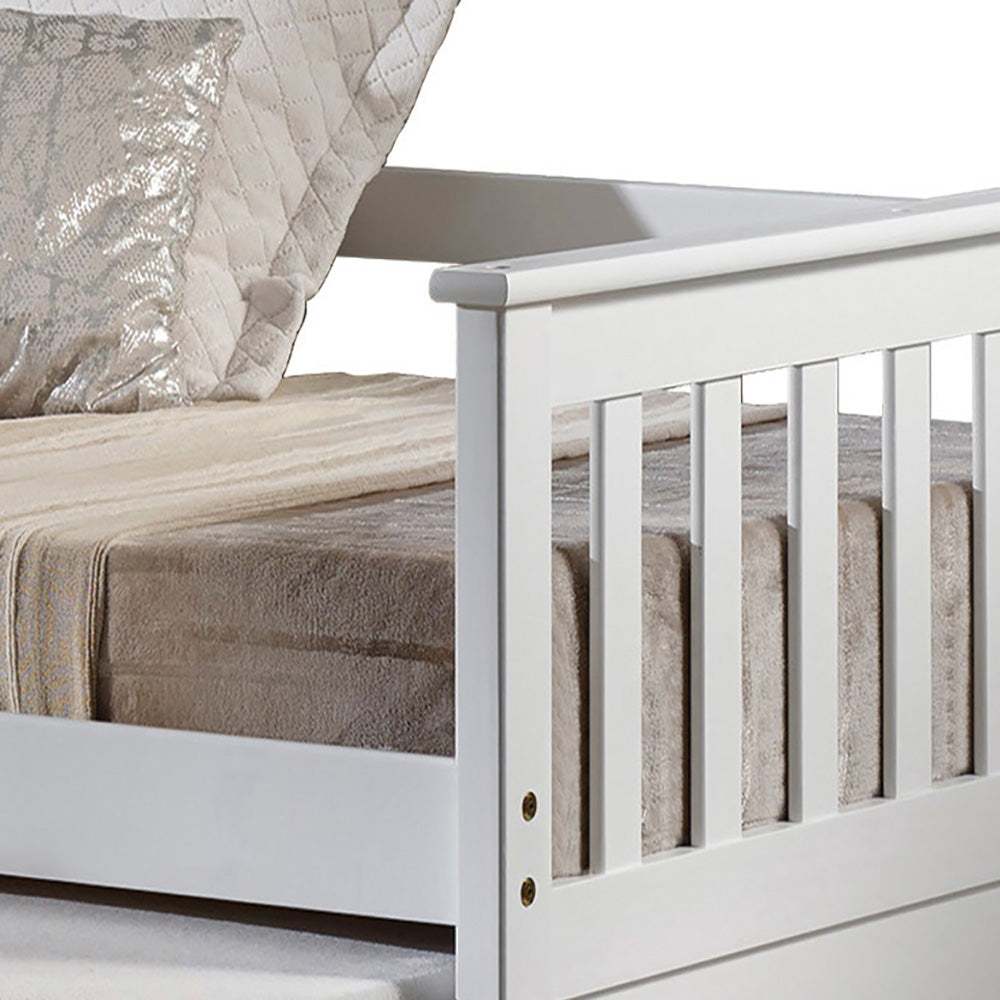 White Slatted Armrest Twin Daybed With Roll Out Bed Box Spring Not Required Twin White Wood White Wood