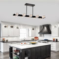Rectangle Chandelier For Dining Room, 8 Light Black Farmhouse Linear Pendant Light Fixture, Modern Crystal Hanging Lighting Chandelier For Lobby, Kitchen, Bedroom, Living Room, Conference Room, Home