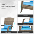 Outsunny Patio Wicker Adirondack Chair, Outdoor All Weather Rattan Fire Pit Chair W Soft Cushions, Tall Curved Backrest And Comfortable Armrests For Deck Or Garden, Sky Blue Blue Steel