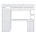 Full Size Wooden Loft Bed With Wardrobe, Desk, Drawers, Shelves, White Full White Plywood