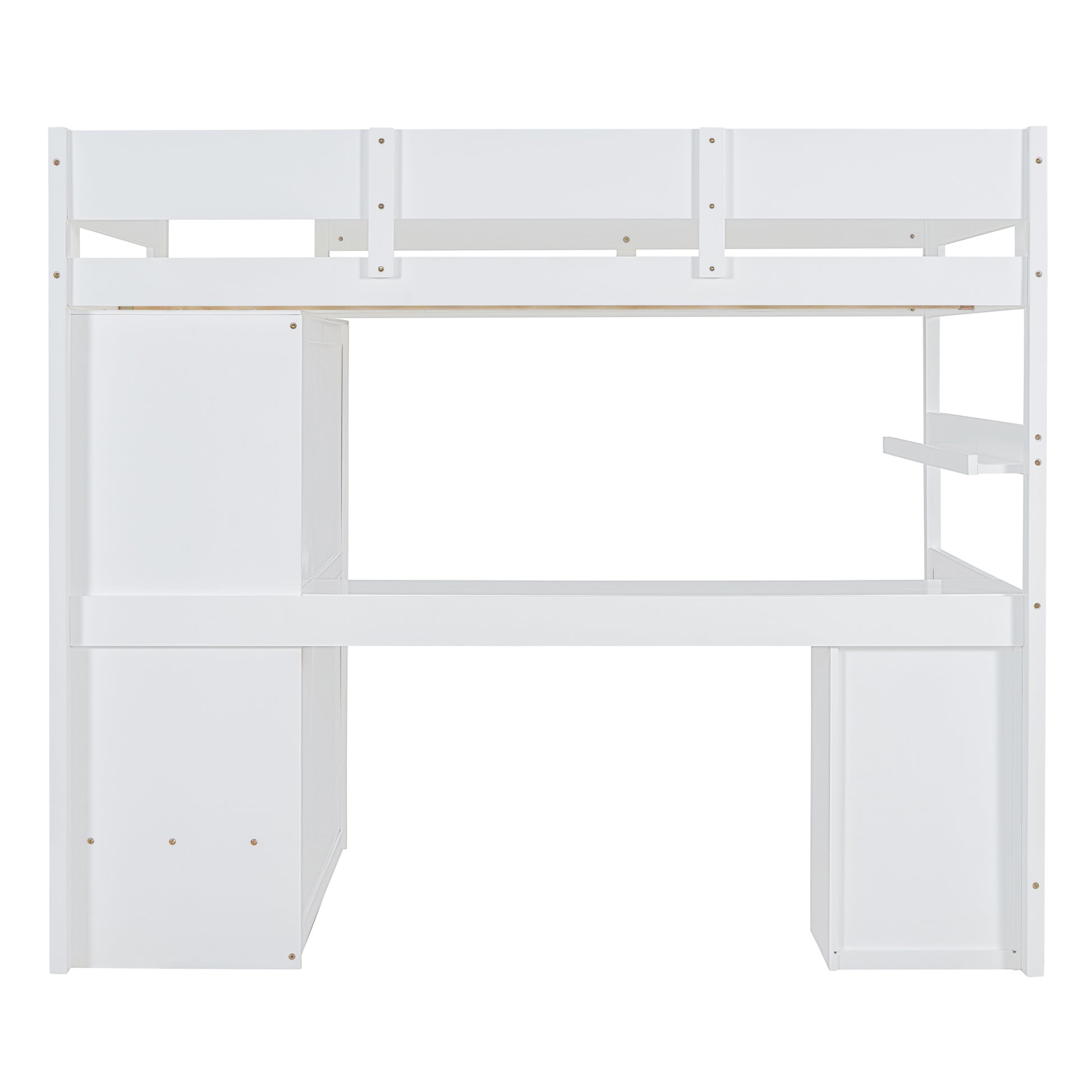 Full Size Wooden Loft Bed With Wardrobe, Desk, Drawers, Shelves, White Full White Plywood