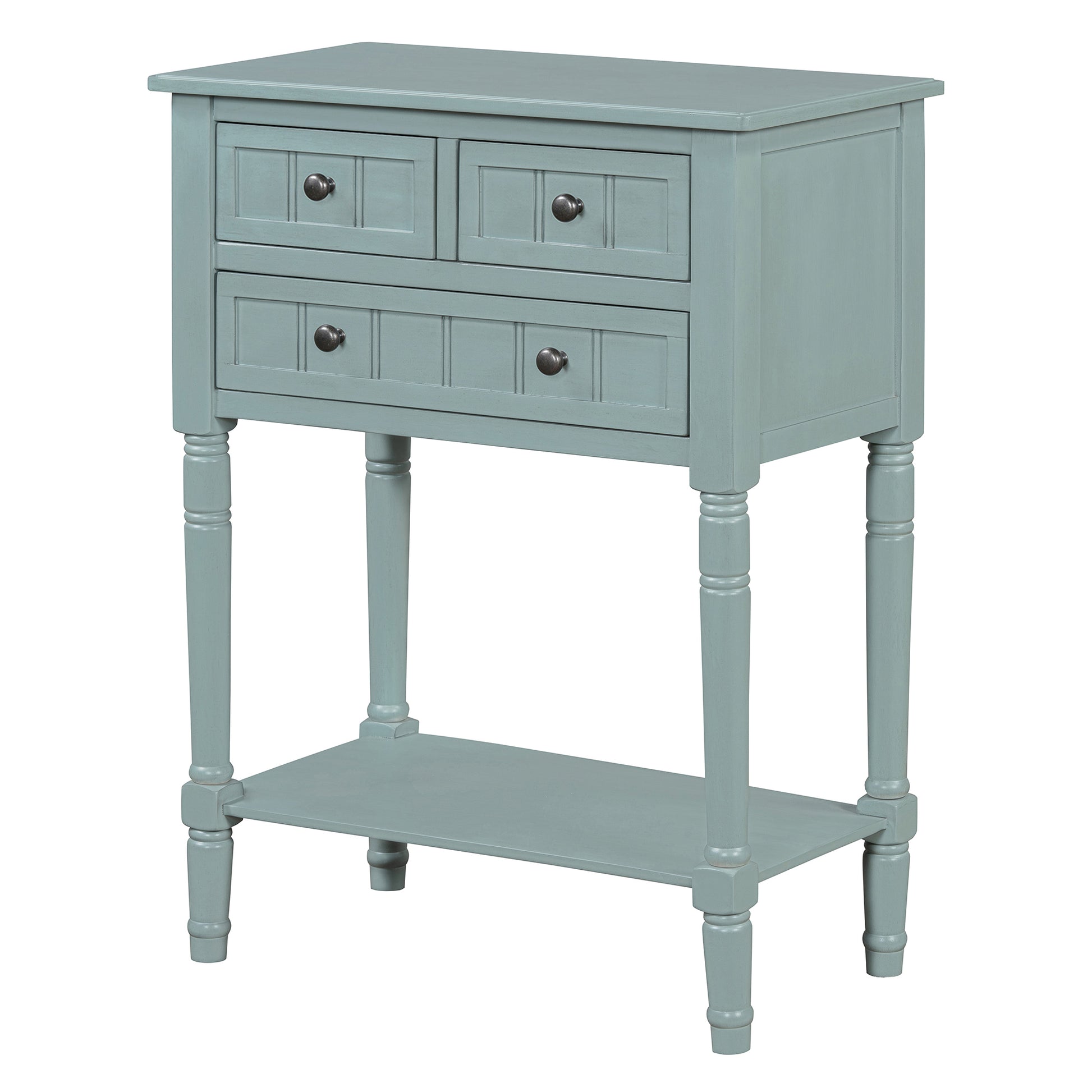 Narrow Console Table, Slim Sofa Table With Three Storage Drawers And Bottom Shelf Light Blue Light Blue Solid Wood Mdf