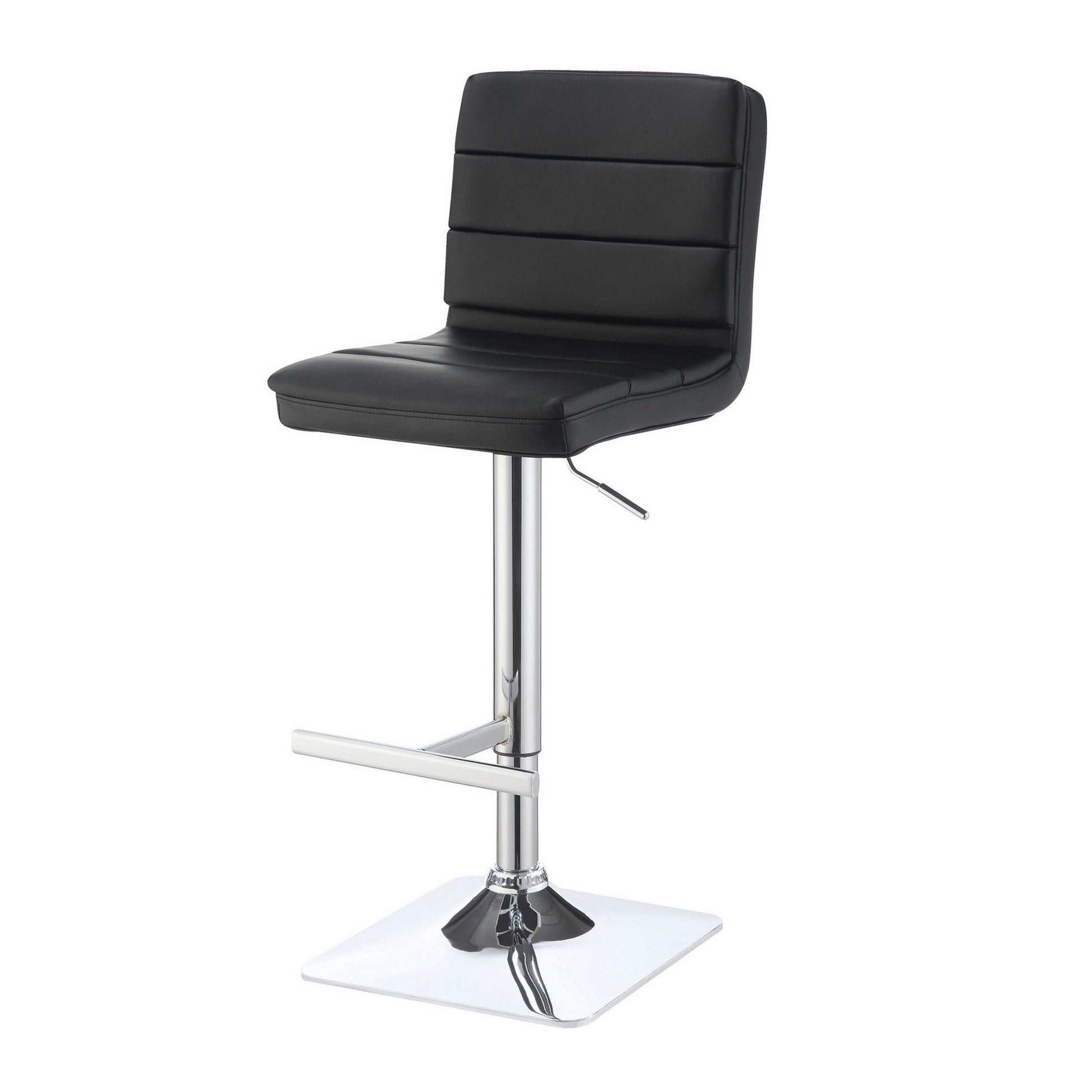 Casual Armless Adjustable Bar Height Stool, Black, Set Of 2 Chrome Metal