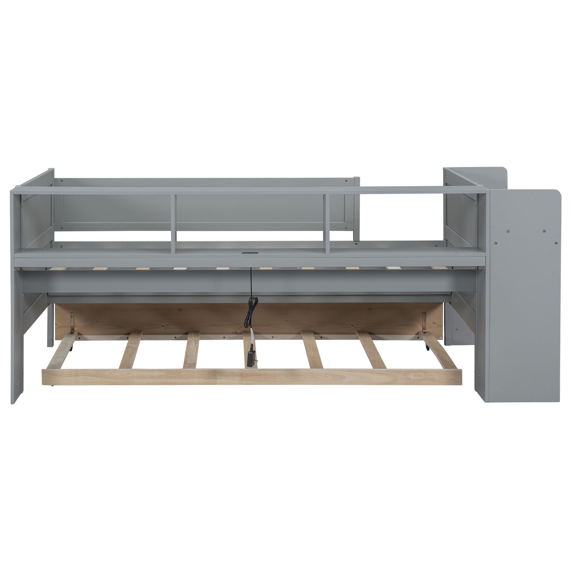 Multi Functional Twin Daybed With Drawers And Trundle, Headboard Storage And Tables, Usb Charging Station, Gray Box Spring Not Required Twin Gray Wood Daybeds Pine