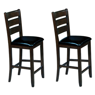 Black And Espresso Counter Height Chairs Set Of 2 Solid Black Brown Primary Living Space Foam Farmhouse Rubberwood Ladder Back Set Of 2 Foam Wood Fabric