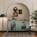 Accent Cabinet Lacquered Wooden Cabinet With 4 Glass Doors Sideboard Buffet Server Cabinet Storage Cabinet, For Living Room, Entryway, Hallway, Office, Kitchen And Dining Room, Mint Green Lacquered