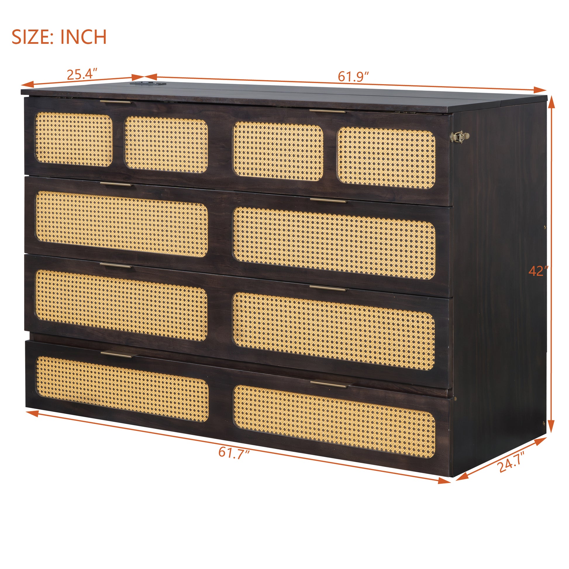 Queen Murphy Bed With Large Drawers,Espresso Queen Espresso Plywood