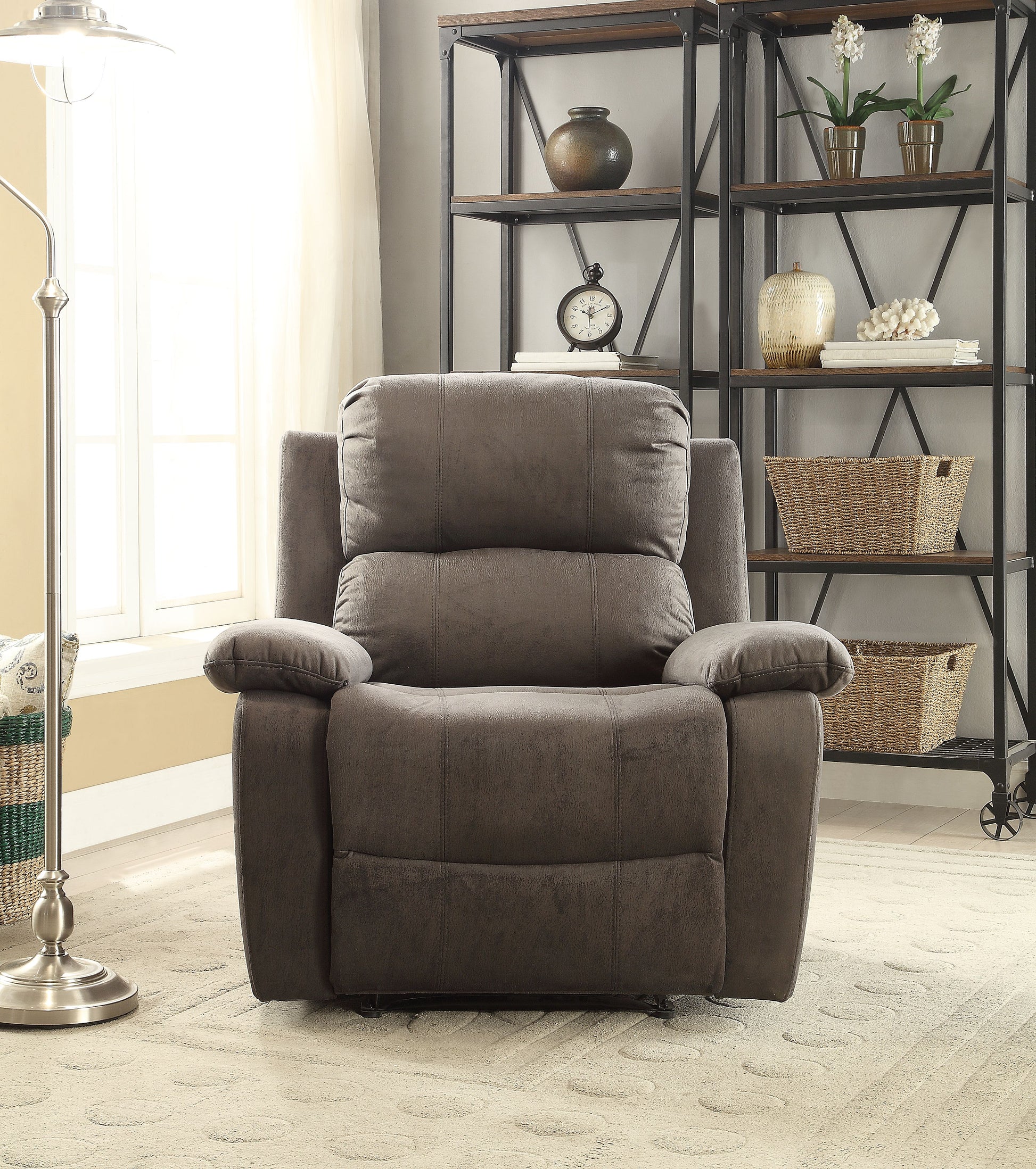 Charcoal Polished Recliner With Pillow Top Arm Charcoal Microfiber Manual Handle Metal Primary Living Space Tight Back Handle Pillow Top Arms Fabric Metal