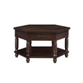 2 Tier Retro Hexagon Living Room Solid Wood Coffee Table With Shelf & Drawer, 36'' Mid Century Center Coffee Table For Living Room, Office. Light Espresso Light Espresso Pine