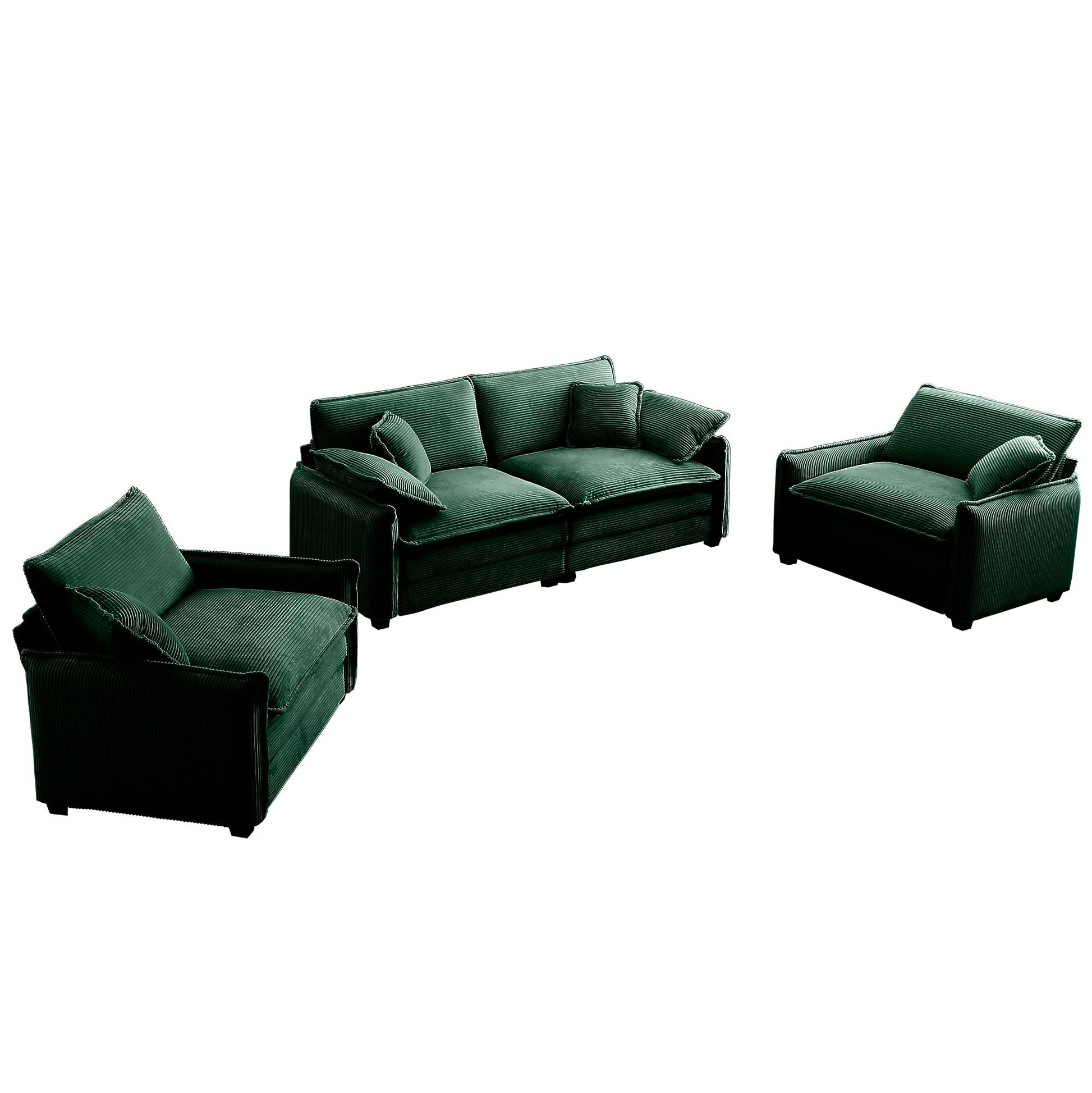 Luxurious And Sophisticated Sofa Set With Soft Cushions And Pillows, Sofa Set For Living Rooms And Clubs As Well As Home Theaters, Consisting Of Two Single Sofas And A 2 Seaters Sofas Ingreen Corduro Green Corduroy 4 Seat