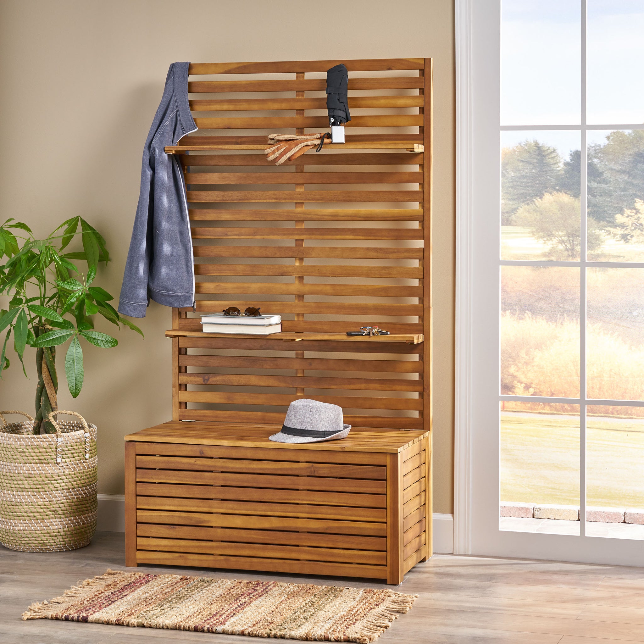 Sylmar Storage Bench With Rack Teak Acacia Wood