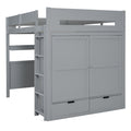 Full Size Wooden Loft Bed With Wardrobe, Desk, Drawers, Shelves, Gray Full Gray Plywood
