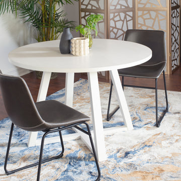 Varna 3 Piece Round Dining Set, Trestle Dining Table With 2 Stylish Chairs Wood White Seats 2 White Wood Fixed Table Rubberwood Round Round Dining Table With Chair Mdf Metal