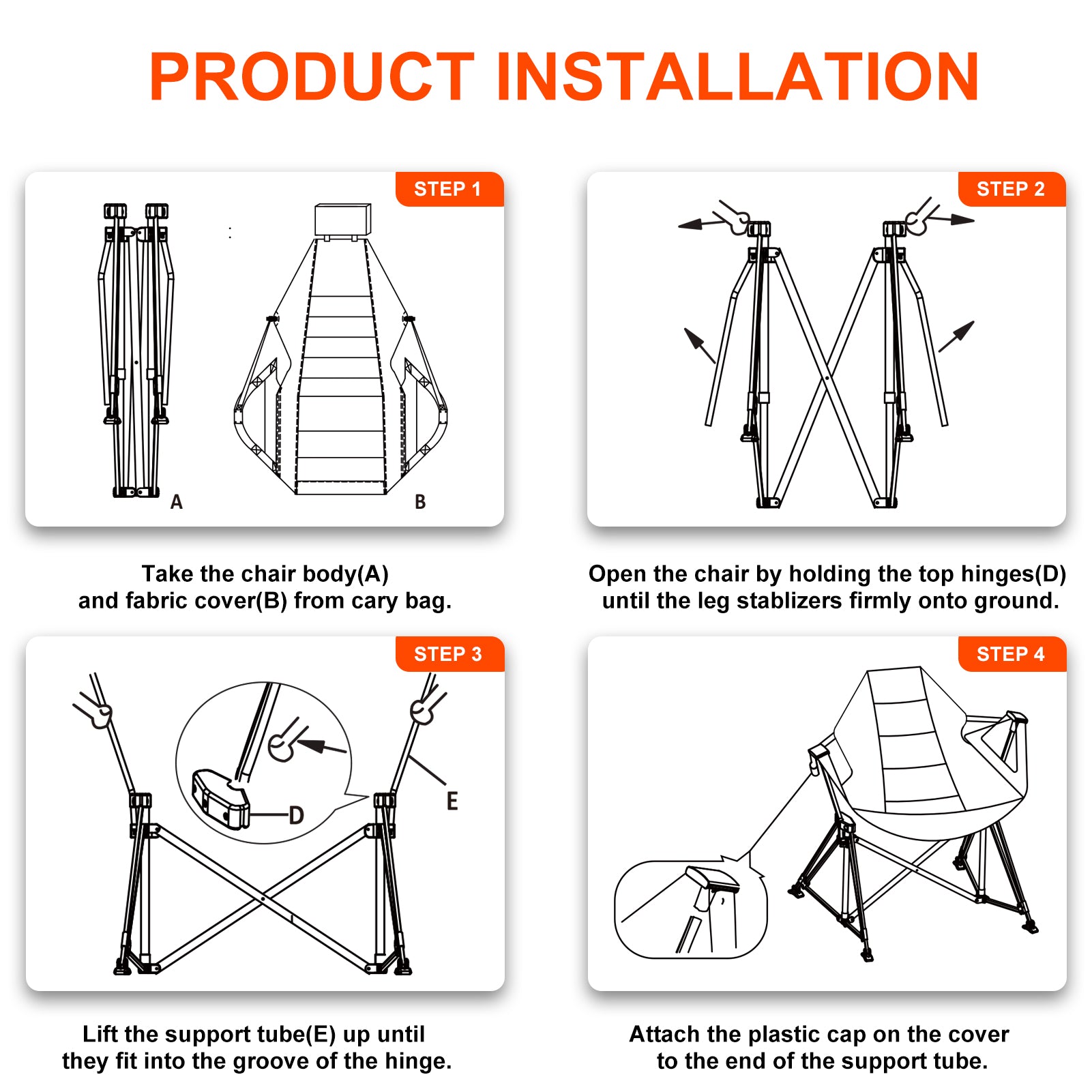 Hammock Camping Chair Folding 350 Lbs Foldable Portable Rocking Chairs For Adults Outside Swinging Camp With Stand Lawn Garden Hanging Outdoor Dark Blue Iron