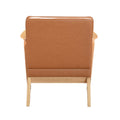 Natural Finish Solid Rubberwood Frame 1Pc Accent Chair Brown Faux Leather Upholstery Living Room Furniture Brown,Natural Primary Living Space Rubberwood Solid Wood