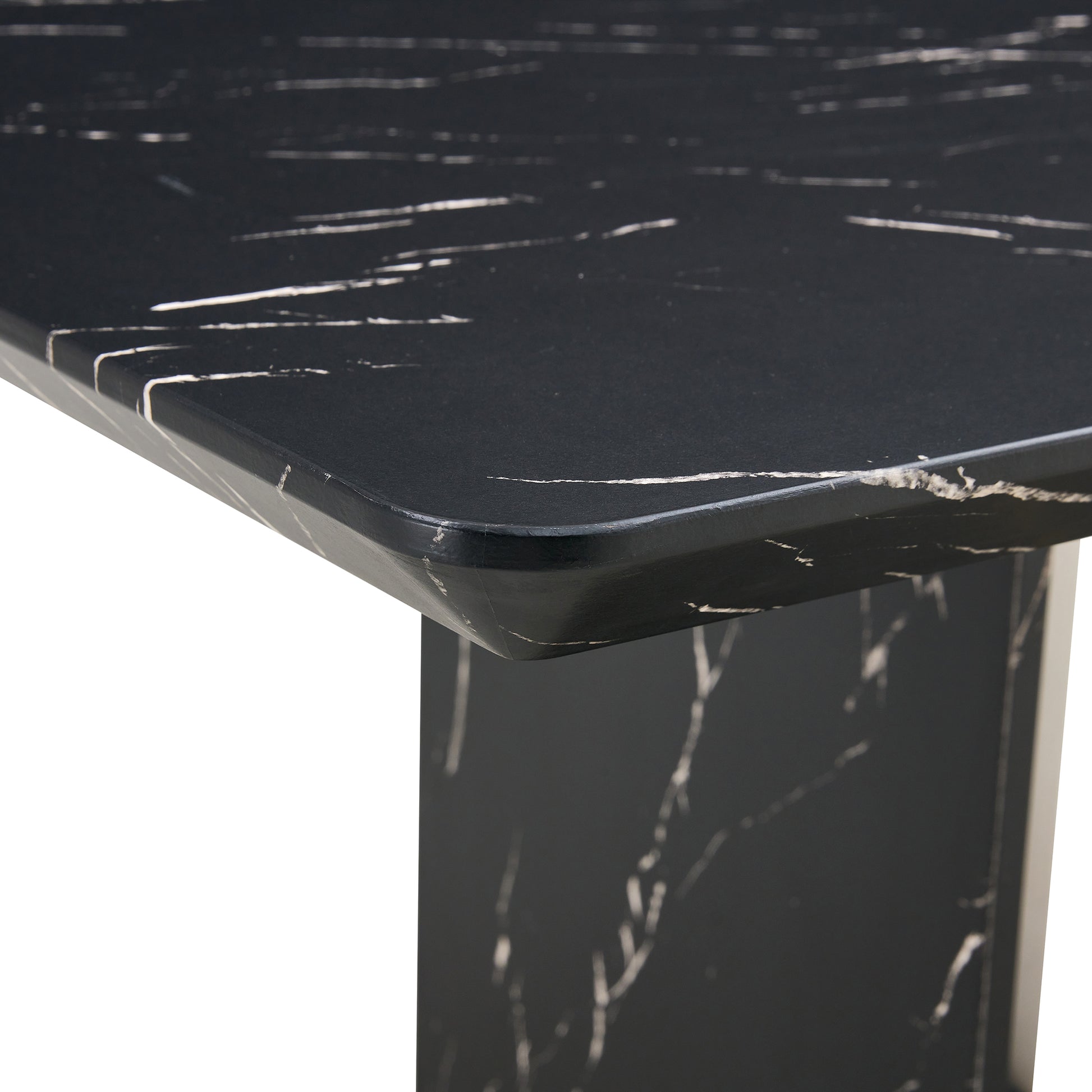 This Modern Dining Table With Mdf Marbled Design Gives You A Luxurious And Elegant Feel, Adding A Touch Of Elegance Whether It Is A Family Dinner Or Entertaining Guests. Black Mdf