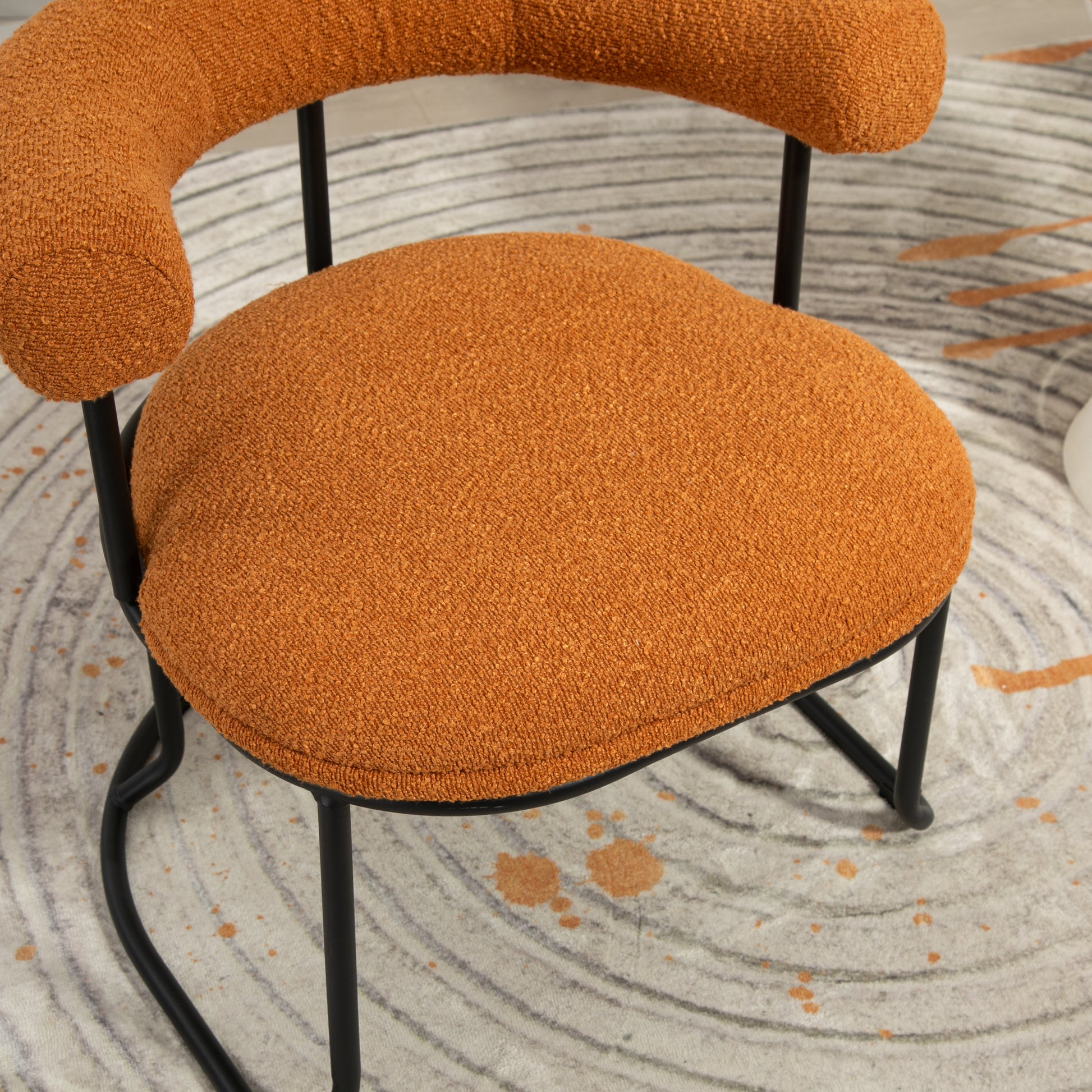 Coolmore Boucle Dining Chairs Set Of 2, Mid Century Modern Curved Backrest Chair, Round Upholstered Kitchen Chairs Orange Boucle Orange Foam Mdf Metal