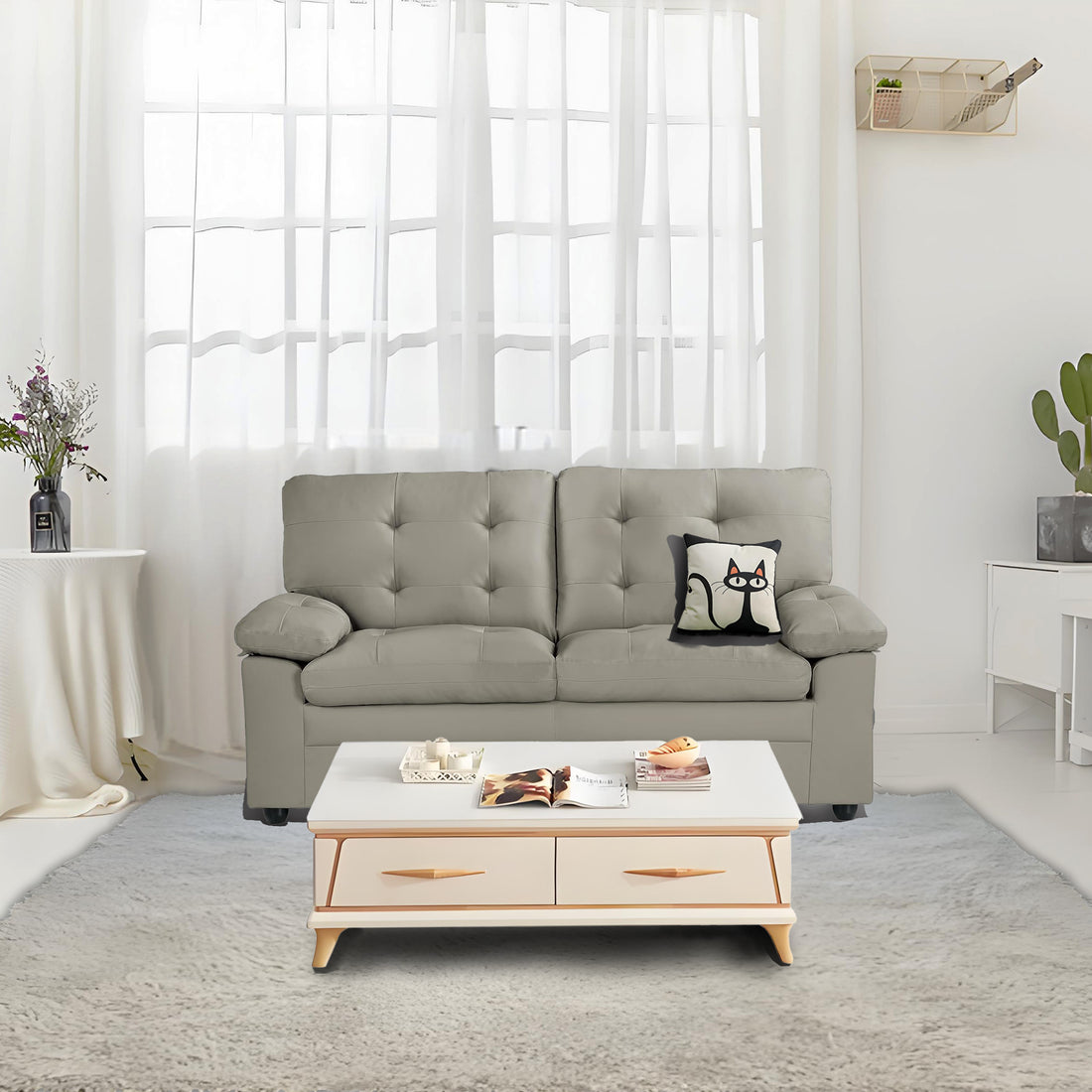 Apartment Beautiful Seat Love, 2 Seat, Grey Faux Leather Grey Pu 2 Seat