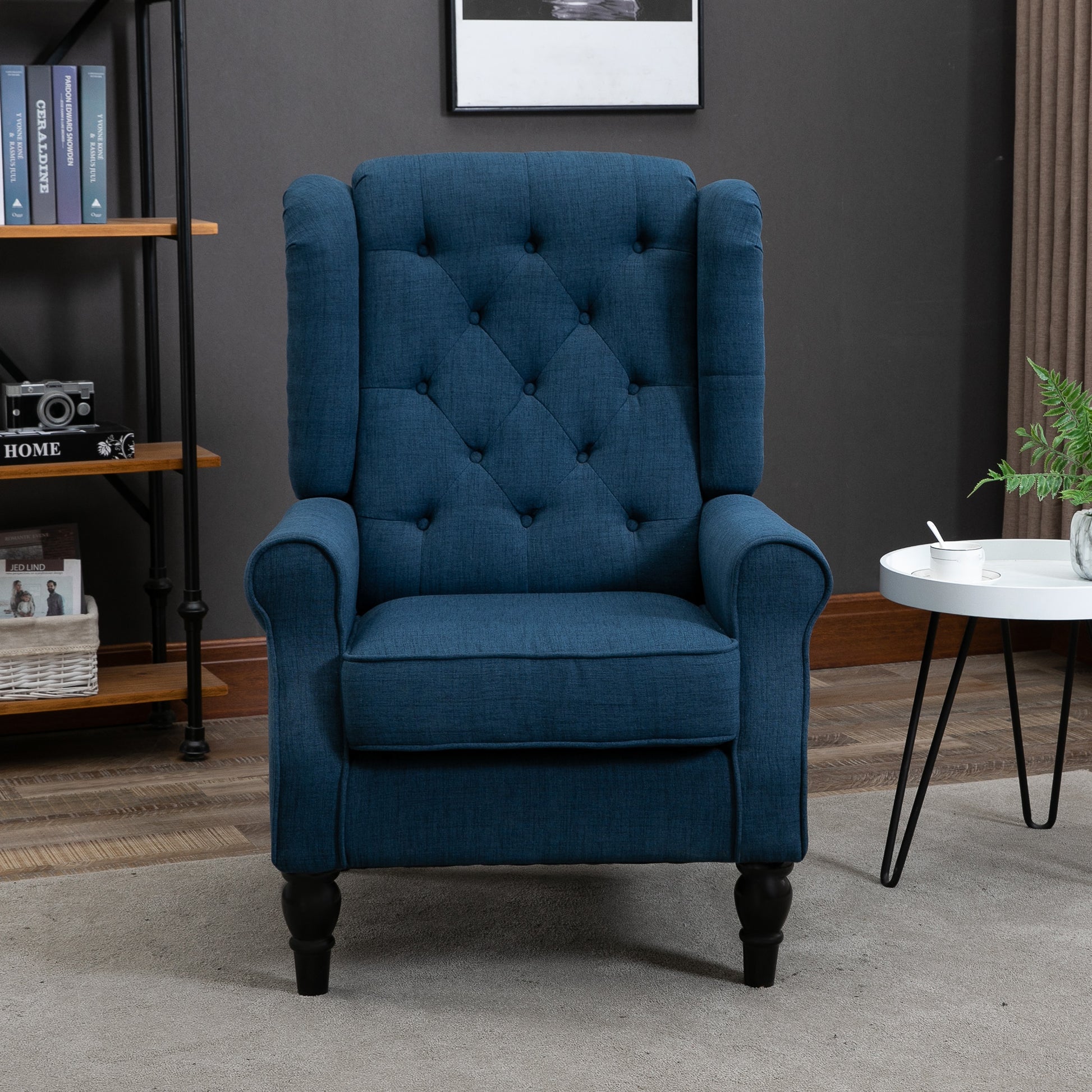 Homcom Button Tufted Accent Chair With High Wingback, Rounded Cushioned Armrests And Thick Padded Seat, Blue Blue Fabric