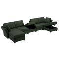 Modular Sectional Sofa U Shaped Sectional Couch With Ottoman, 7 Seat Modular Sofa With Chaise For Living Room, Adjustable Arms And Backs Green Green Polyester 4 Seat