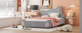Full Size Velvet Platform Bed With Bear Shaped Headboard, With Bed End Storage Pocket, Gray Full Gray Plywood