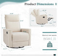 Swivel Rocking Chair, 360 Swivel Recliner Chairs For Bedroom, Office, Glider Nursery Chair For Bedroom Room, Faux Leather Reclining Sofa With Large Footrest, Beige Beige Metal