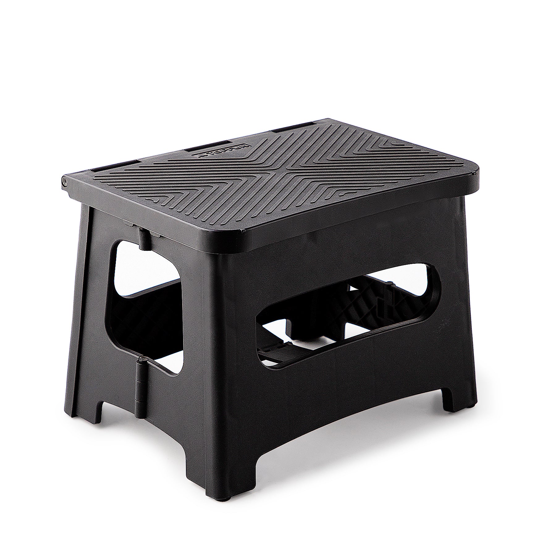 9In Folding Step Stool, Compact, Portable, Non Slip, 300 Lbs. Weight Capacity For Adults And Children. Secure Non Slip Top And Rubber Feet, Great For Home And Camping, Black Color Black