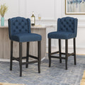 Vienna Contemporary Fabric Tufted Wingback 31 Inch Counter Stools, Set Of 2, Navy Blue And Dark Brown Navy Blue Fabric