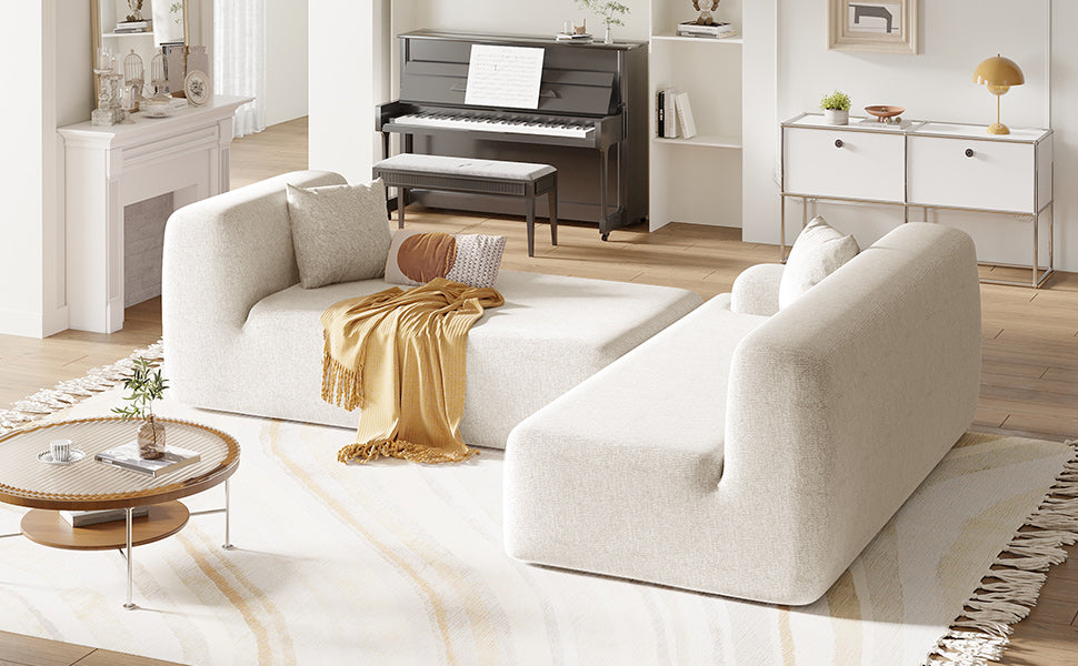 Modern Large L Shape Modular Sectional Sofa For Living Room, Bedroom, Salon, 2 Piece Free Combination, Simplified Style Old Sku:Wy000356Aaa Beige Polyester 3 Seat
