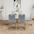 Modern Simple Rectangular Glass Dining Table, Solid Tempered Glass Tabletop, Electroplated Table Legs, Gray Pu Dining Chair Set, Suitable For Restaurant Kitchen Use Set Of 7 Upholstered Chair Glass Gray Pu Seats 6 Metal Rectangular Dining Table With