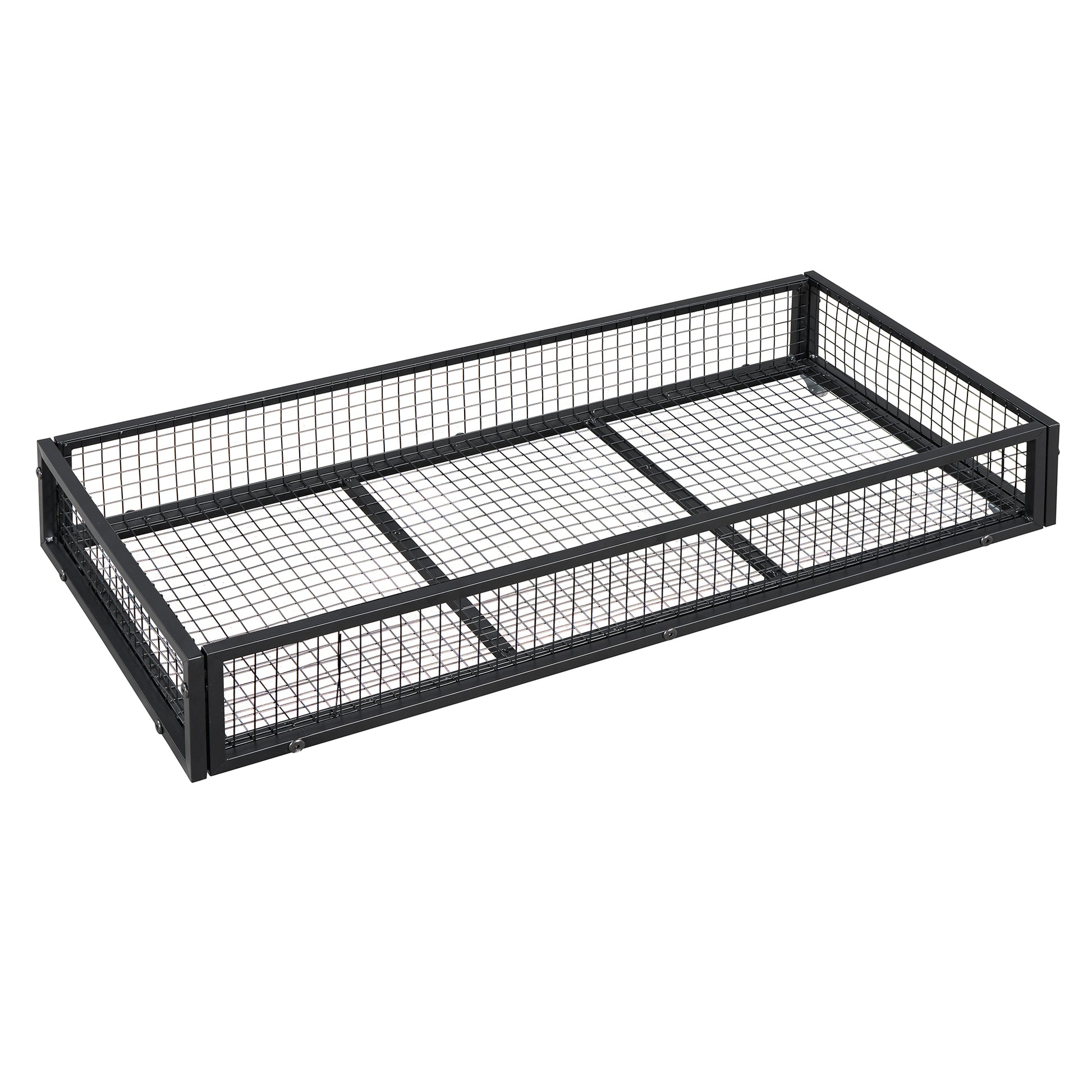 Twin Size Metal Platform Bed With Two Drawers,House Shaped Headboard Design, Black Twin Black Metal