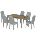 7 Piece Farmhouse Dining Set Classic Rustic Table And 6 High Back Design Chairs For Dining Room, Kitchen Brown Gray Brown Gray Solid Wood Mdf