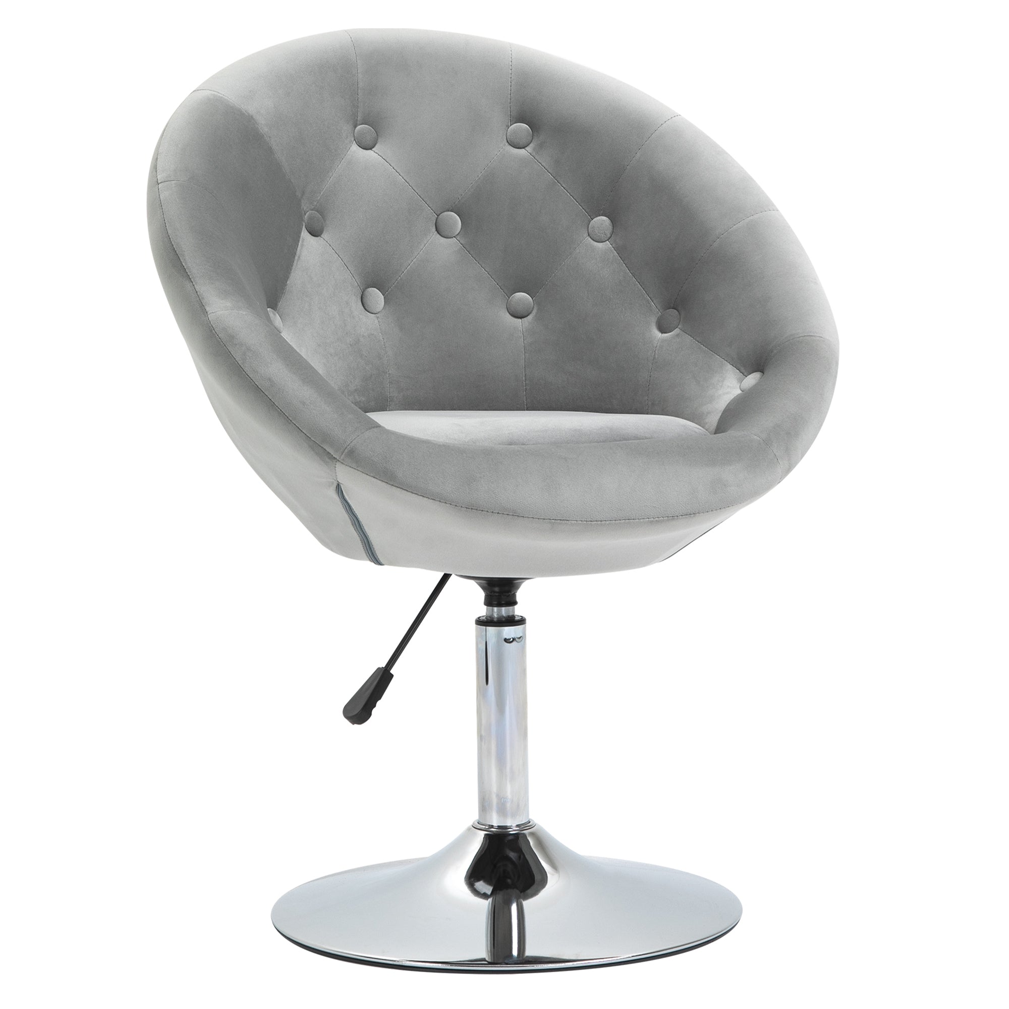 Homcom Modern Makeup Vanity Chair Round Tufted Swivel Accent Chair With Chrome Frame Height Adjustable For Living Room, Bedroom Gray Gray Polyester