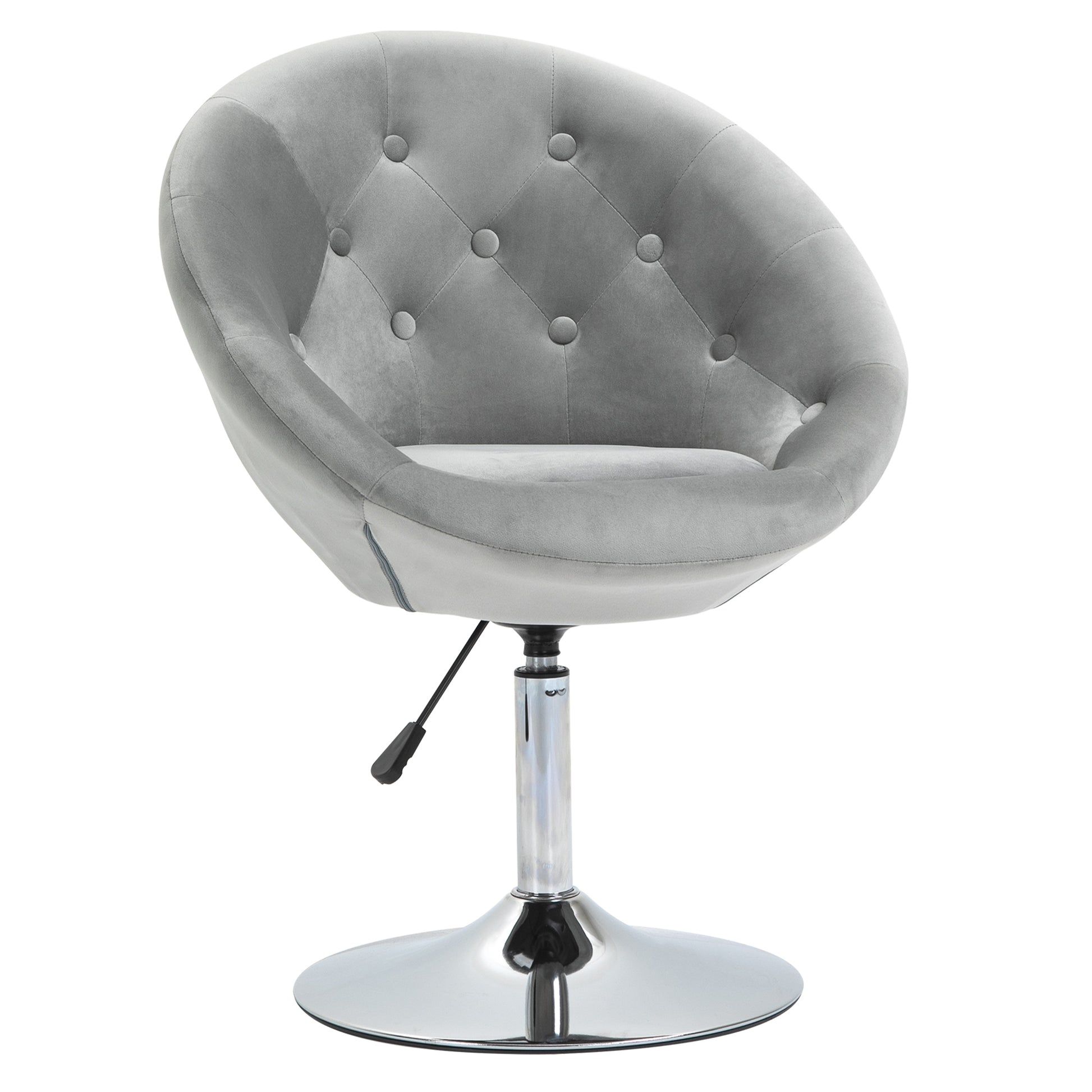 Homcom Modern Makeup Vanity Chair Round Tufted Swivel Accent Chair With Chrome Frame Height Adjustable For Living Room, Bedroom Gray Gray Polyester